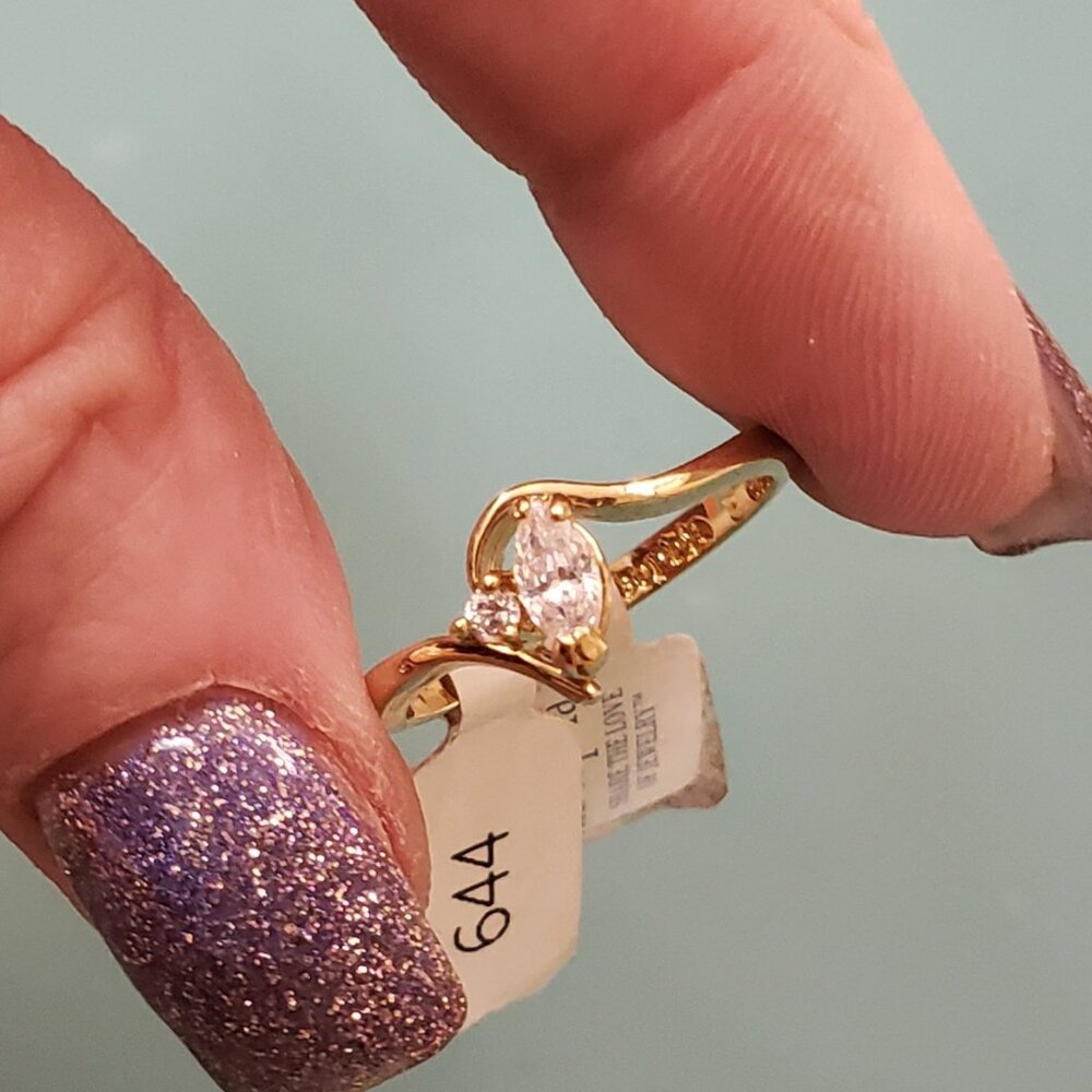 Lia Sophia, NWT, signed gold tone clear crystal rhinestone dainty ring, sz 7
